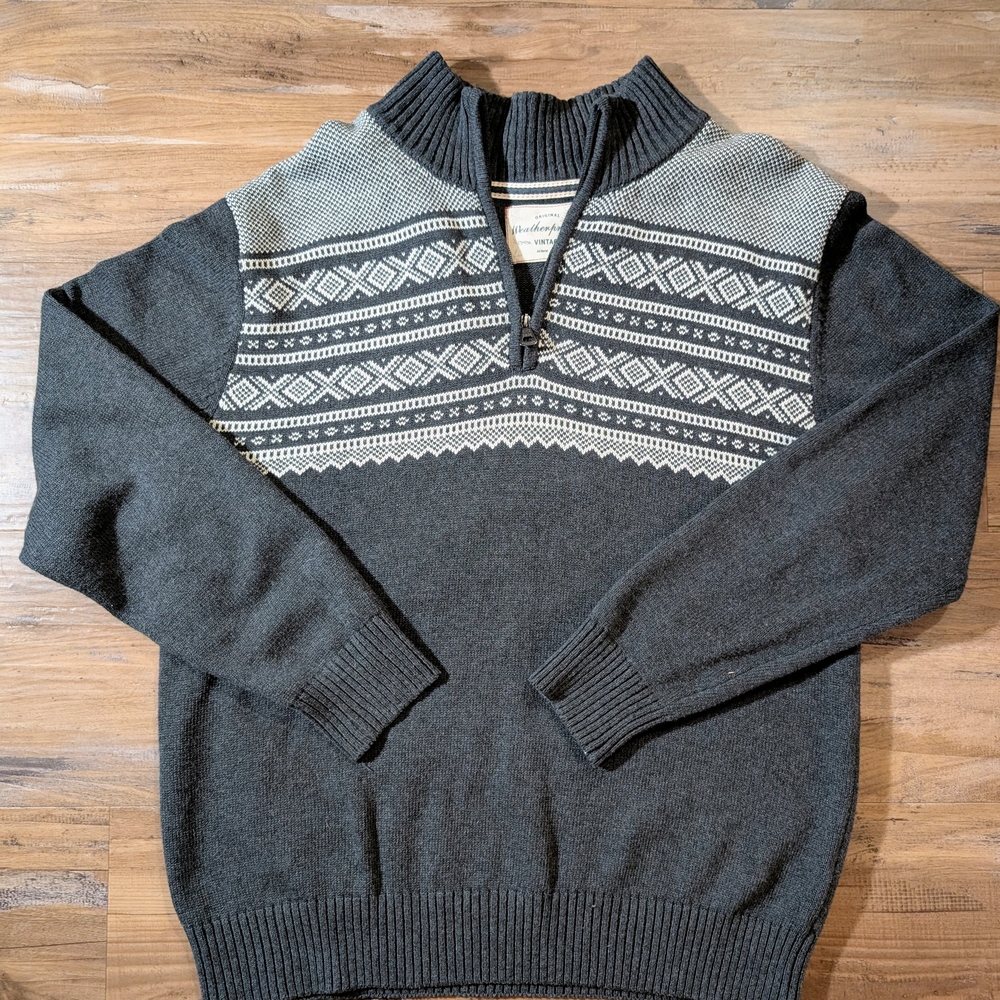 Weatherproof Men's 1/4 Zip Up Sweater - Black and Grey Mens Lrg